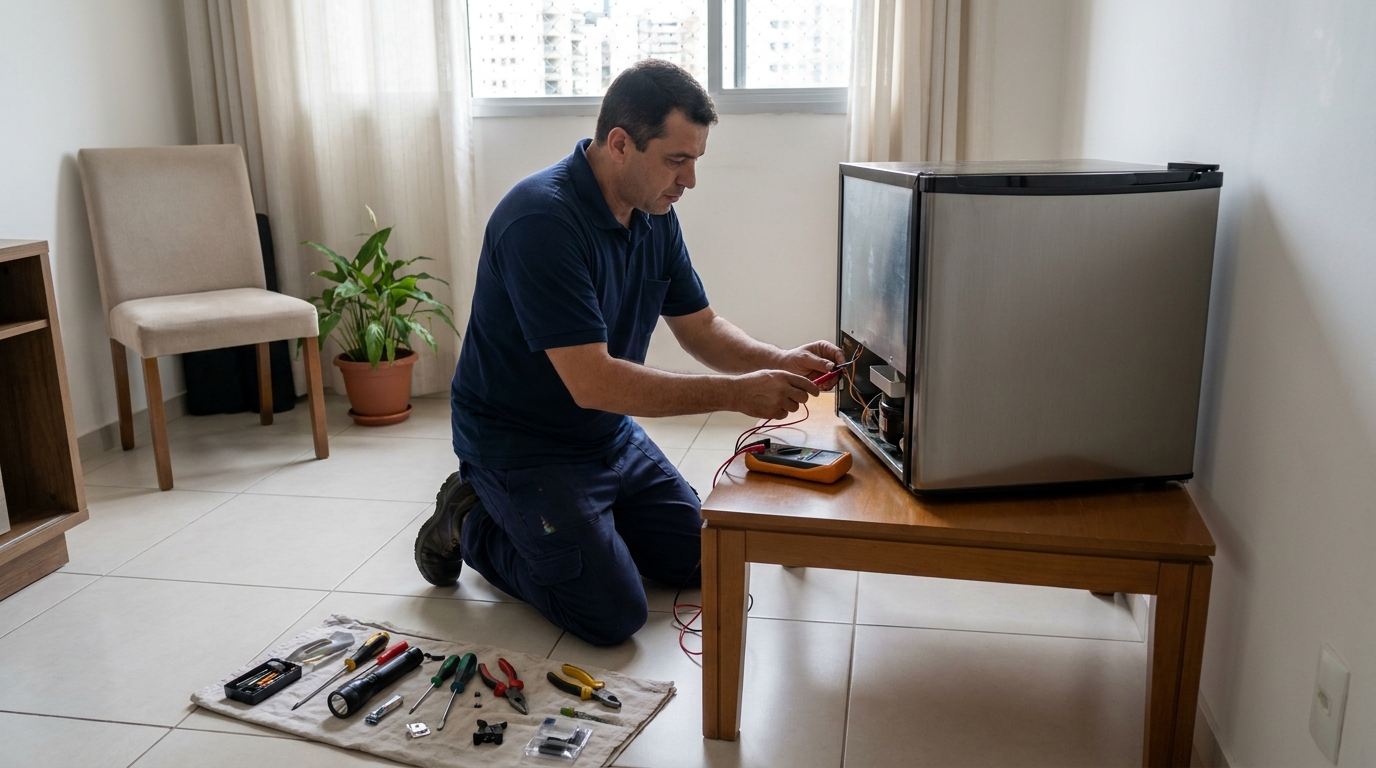Técnico de conserto de frigobar em residência na Capelinha, Contagem‑MG
